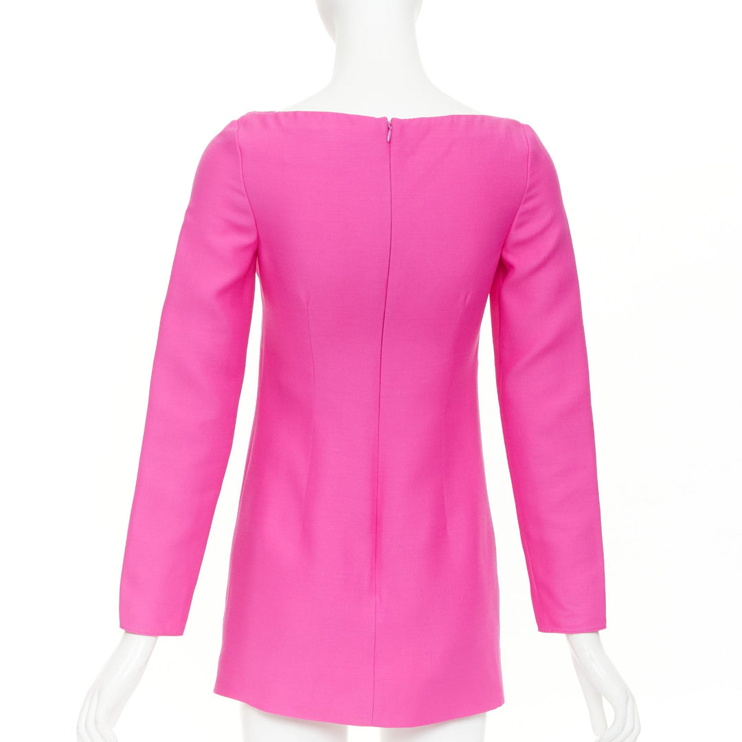 VALENTINO 2022 pp pink virgin wool silk wired scoop neckline shift dress IT36 XS