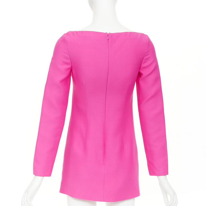 VALENTINO 2022 pp pink virgin wool silk wired scoop neckline shift dress IT36 XS