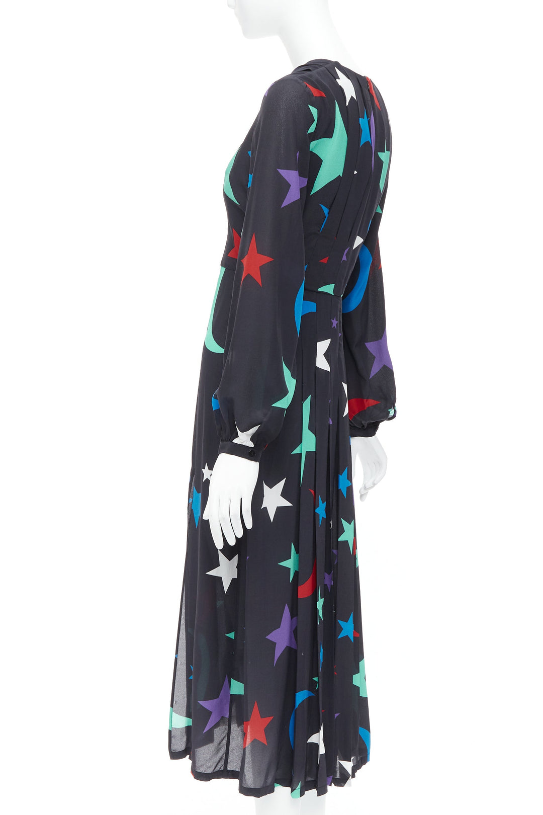 RIXO LONDON Constellation 100% silk black star print V neck dress S