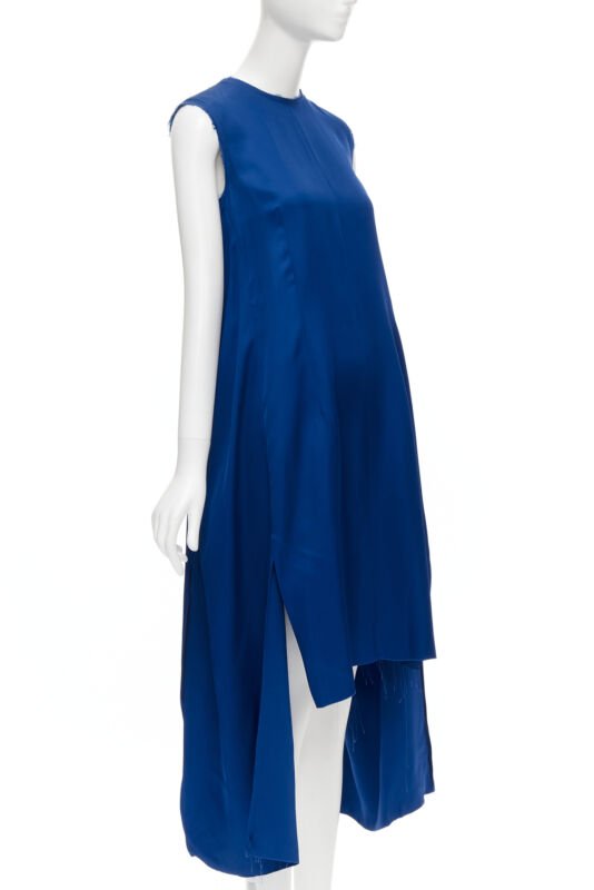 MARNI cobalt blue viscose raw frayed edge step hem folded back dress IT38 XS