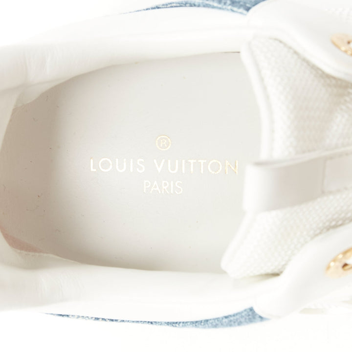 LOUIS VUITTON Run Away blue denim LV monogram white logo wedged sneakers EU37.5