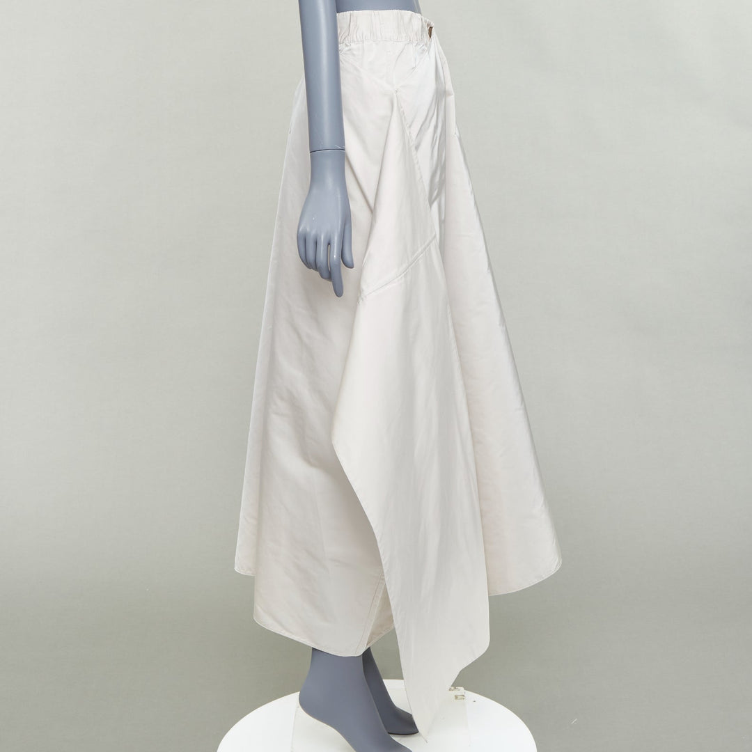 JIL SANDER light grey shiny taffeta 3D deconstructed A-line midi skirt FR34 XS