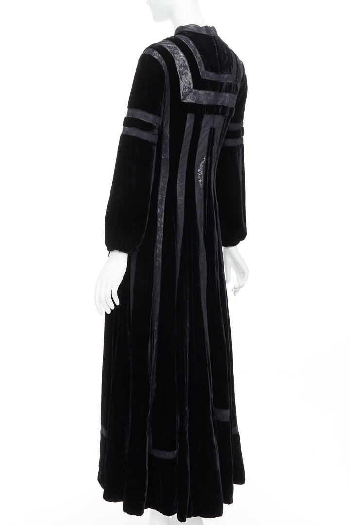 rare DIOR 2017 Runway black velvet sheer lace trim gown dress FR36 S