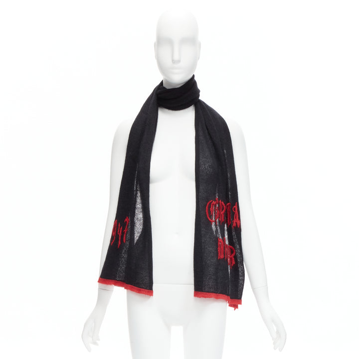 CHRISTIAN DIOR Galliano Vintage red gothic 1947 punk logo black mohair scarf