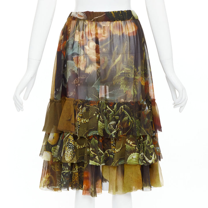 rare COMME DES GARCONS 2018 Vertumnus brown painting sheer chiffon tier skirt S