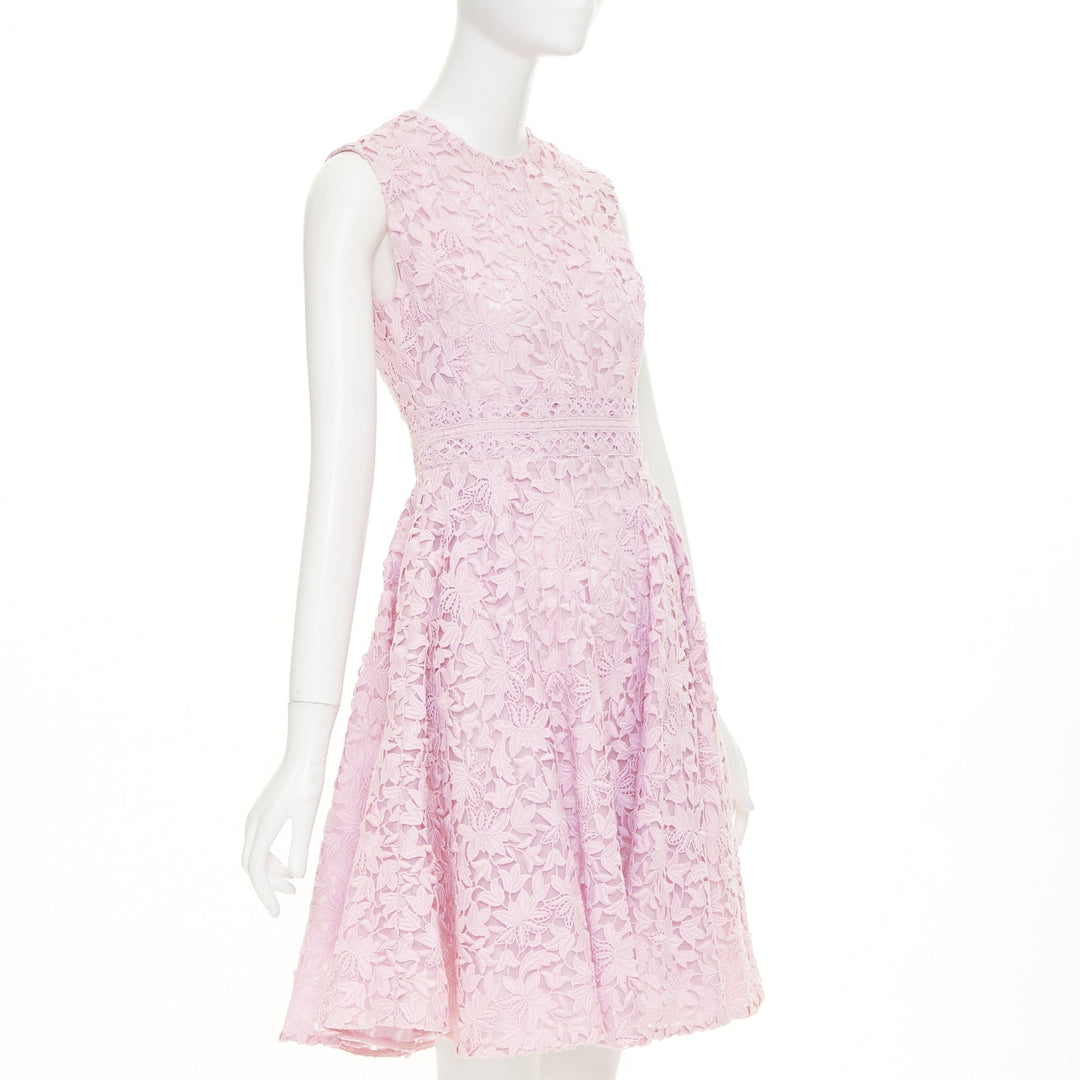 GIAMBATTISTA VALLI pink cotton blend  floral macrame lace flared dress IT42 M