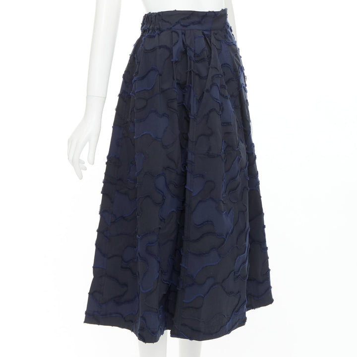 CHRISTIAN DIOR 2020 Runway navy cotton camouflage jacquard midi skirt FR34 XS