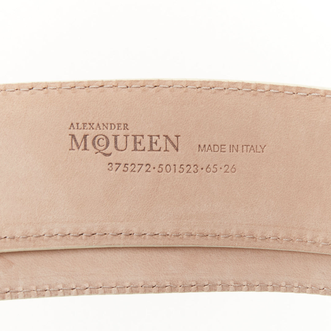 ALEXANDER MCQUEEN white laser cut leather floral silhouette waist belt 65cm