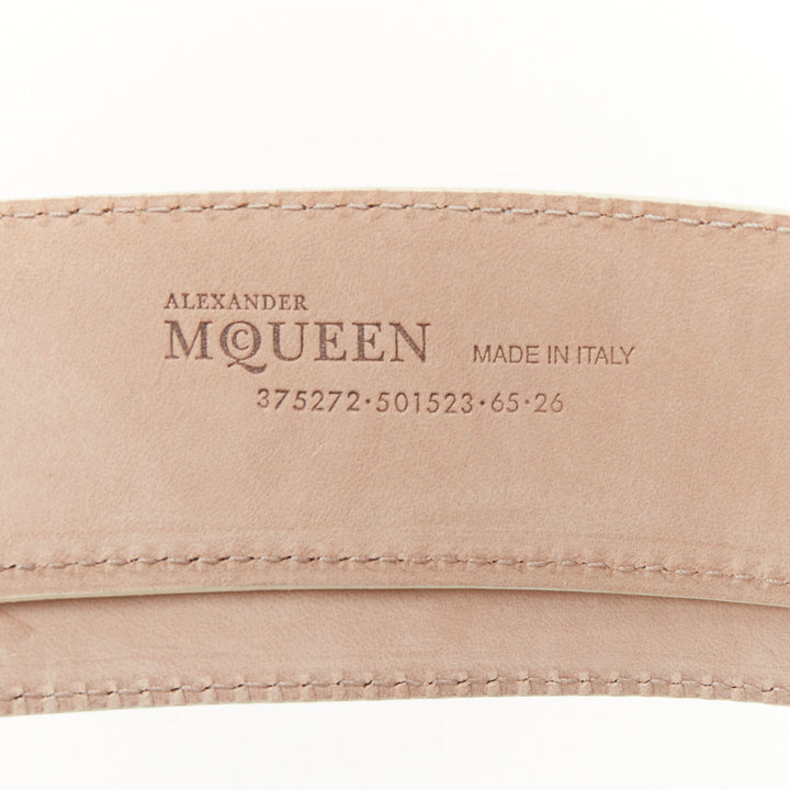 ALEXANDER MCQUEEN white laser cut leather floral silhouette waist belt 65cm