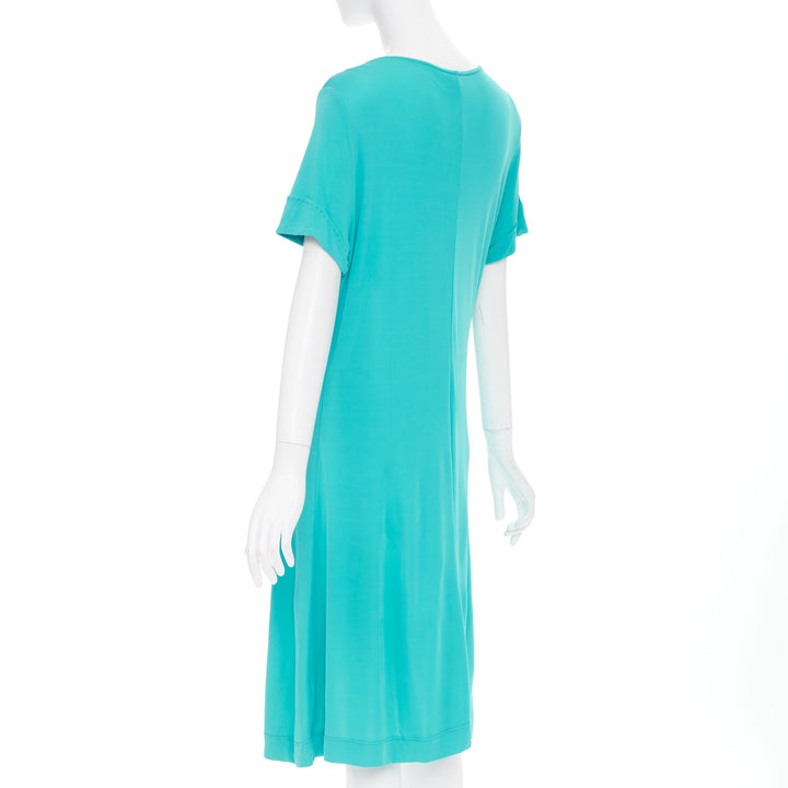 ESCADA Vintage ruched bust turquoise short sleeve beaded jersey dress FR44 XL