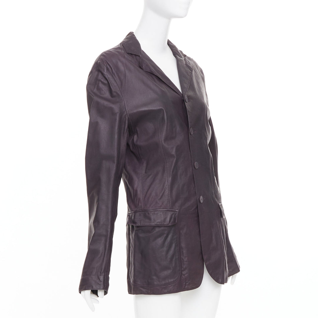 BOTTEGA VENETA aubergine dark purple washed leather flap pockets jacket IT48 M