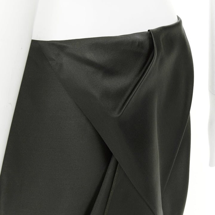 PRADA 2022 Runway black silk satin origami trail train mini skirt IT38 XS