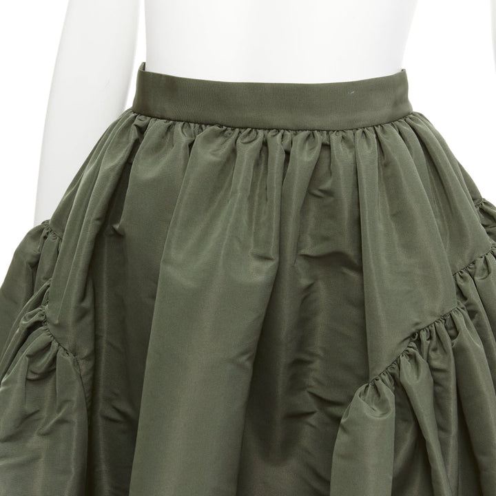 ALEXANDER MCQUEEN 2021 green khaki high waisted midi full skirt IT38 XS