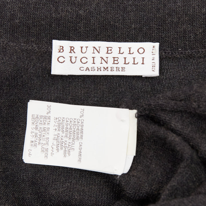 BRUNELLO CUCINELLI grey cashmere silk silver chain v neck cropped sweater XXS