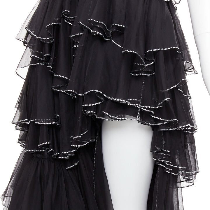 ALEXANDRE VAUTHIER COUTURE AW2018 Runway black crystal tier petal hi slit low g