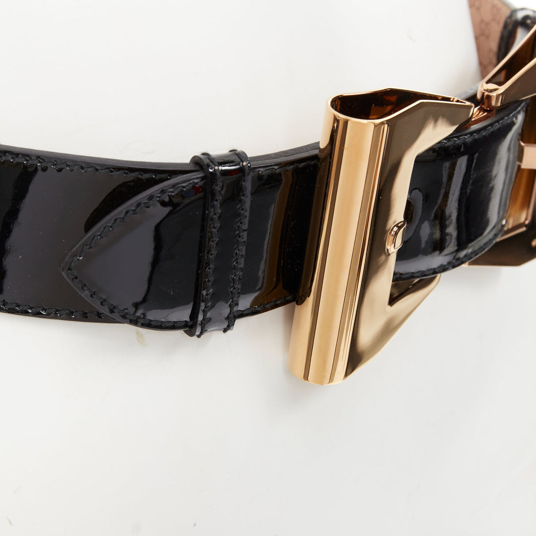 GUCCI 2010 Runway black patent leather double buckle wide waist belt 70cm