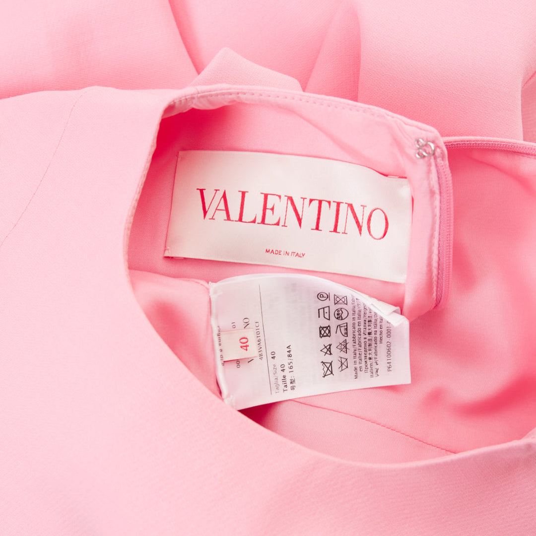 VALENTINO 2023 Crepe Couture pink virgin wool silk bow detail dress IT40 S