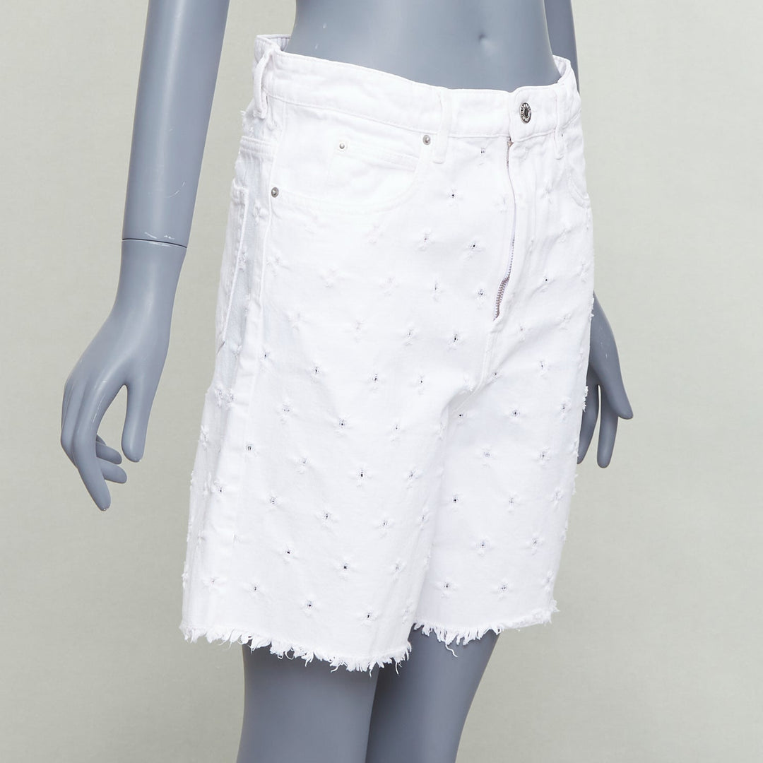 ISABEL MARANT ETOILE Liny white hole punched frayed denim shorts FR38 M