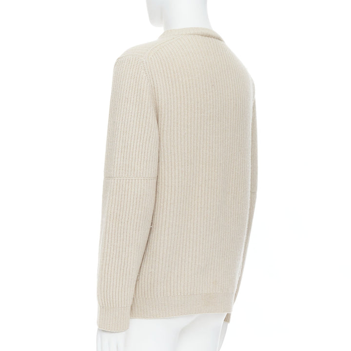 Male mannequin wearing Ermenegildo Zegna Puro Cashmere Beige Cashmere Men Sweater in Size EU48 | Available at JHROP