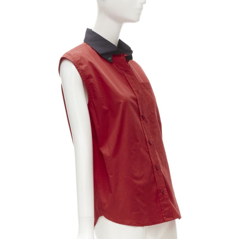 PRADA red contrast black collar boxy sleeveless vest shirt S