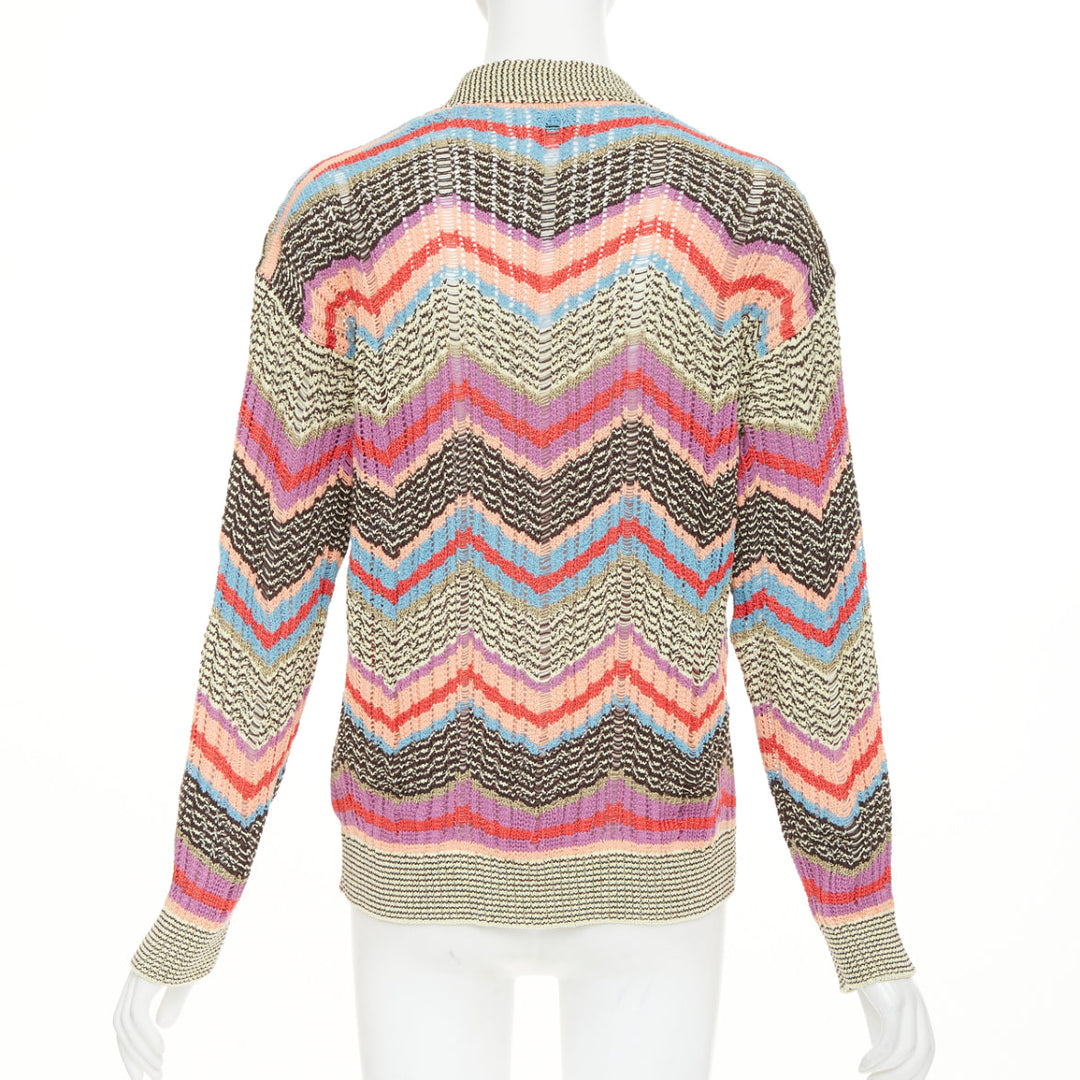MISSONI Collection yellow brown multicolor chevon intarsia knitted cardigan XS