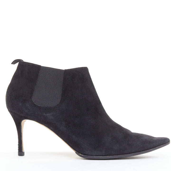 MANOLO BLAHNIK Vintage black suede pointy toes mid heel booties EU39.5