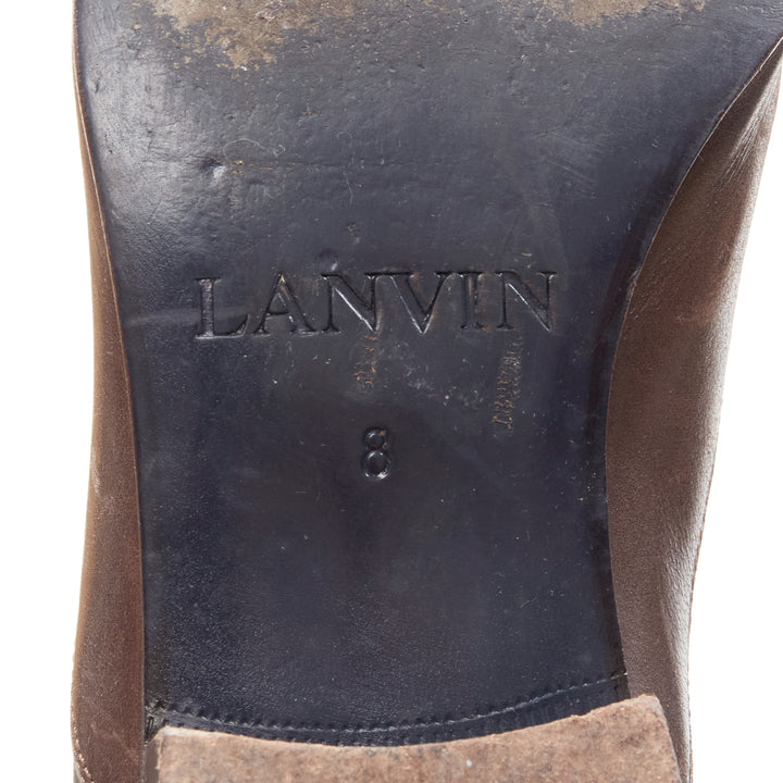 LANVIN brown calfskin lace up distressed scuffed leather dress shoes US8 EU41