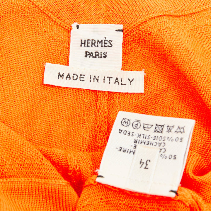HERMES orange cashmere silk dual V-neck raglan sleeves sweater FR34 XS