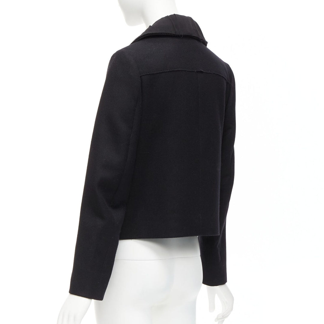CHLOE 100% wool black gathered ruche trim pleated collar cropped jacket FR36 S