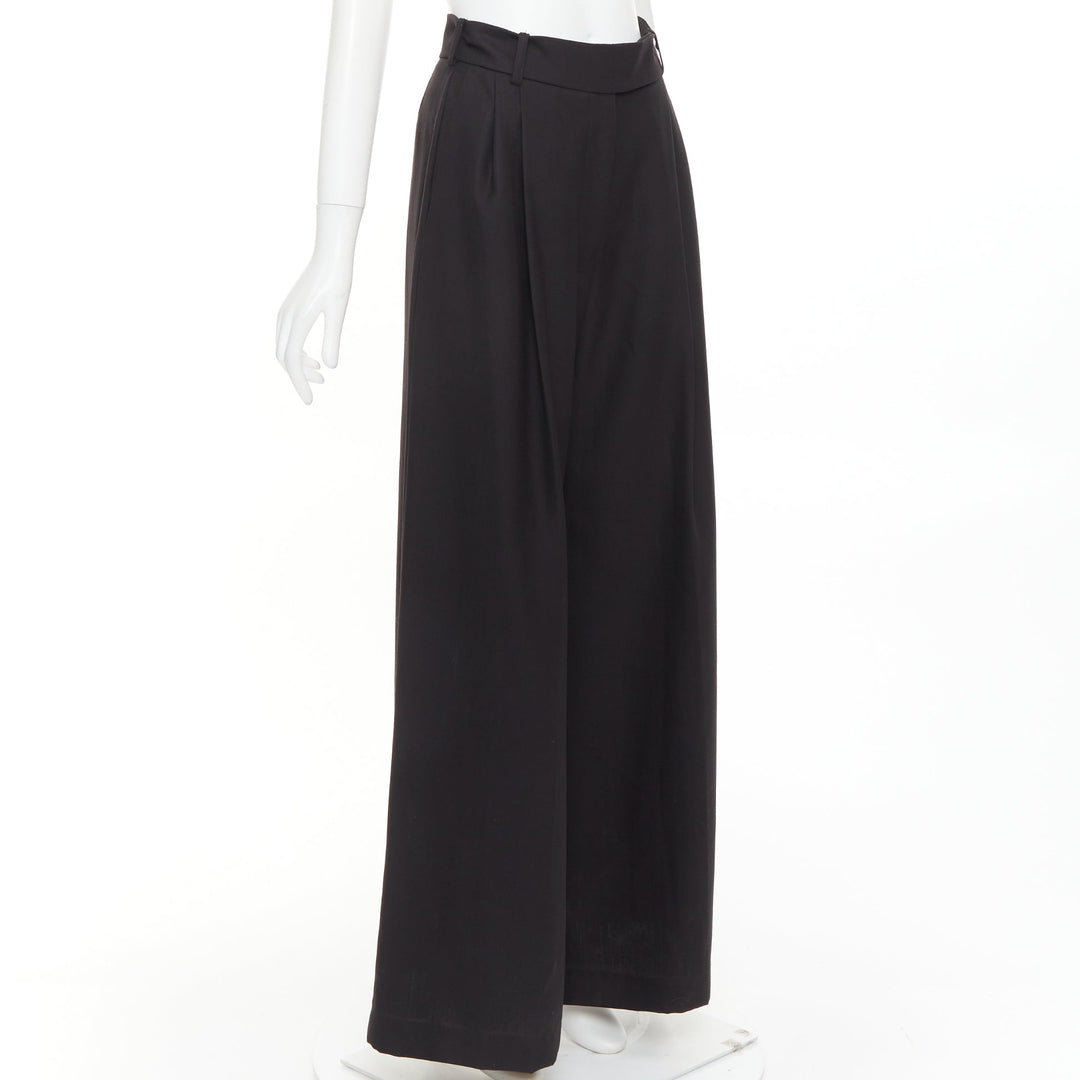 ALEXANDRE VAUTHIER COUTURE black wool blend dart pleat high waist wide leg pants