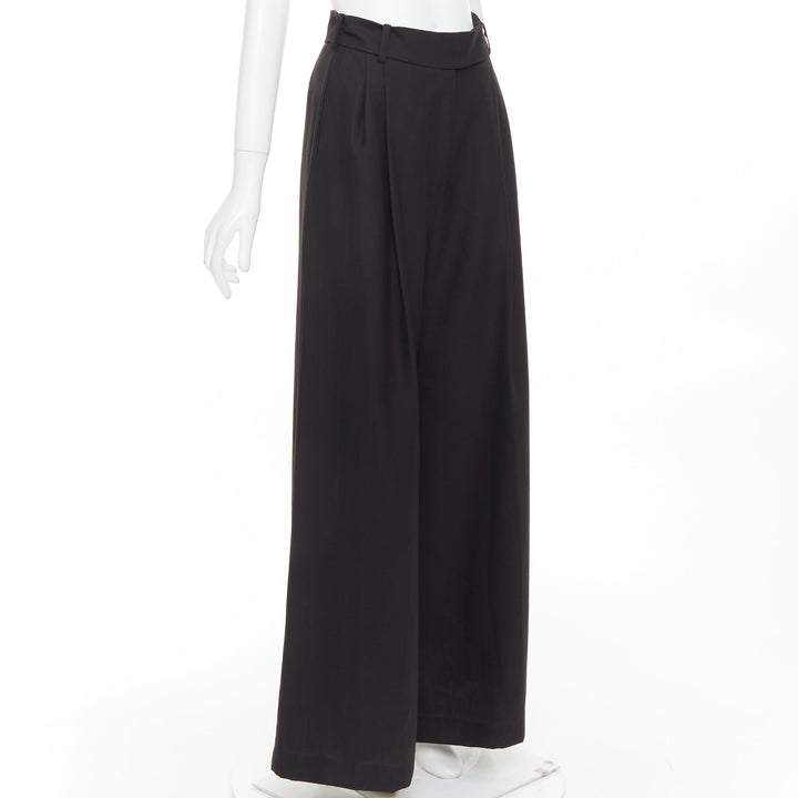 ALEXANDRE VAUTHIER COUTURE black wool blend dart pleat high waist wide leg pants