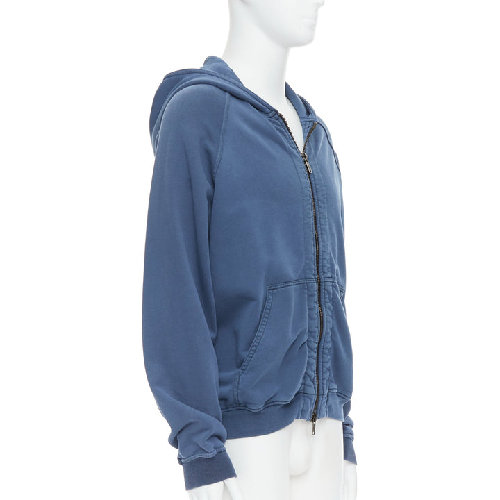 HAIDER ACKERMANN Perth blue washed cotton zip up hoodie XS