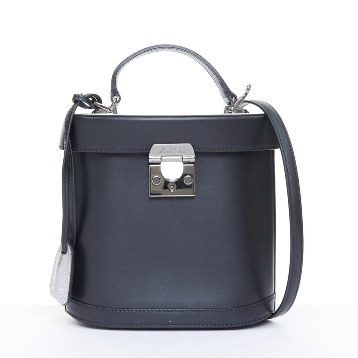 MARK CROSS Benchley smooth black calfskin silver metallic handle bucket bag