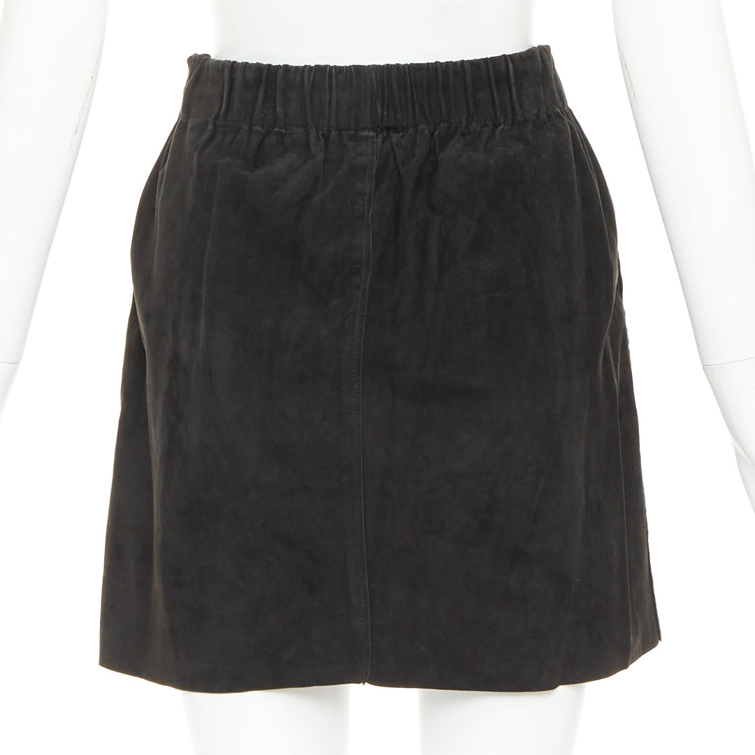 ACNE STUDIOS 2014 Mina black lamb suede leather zip front skirt FR34 XS