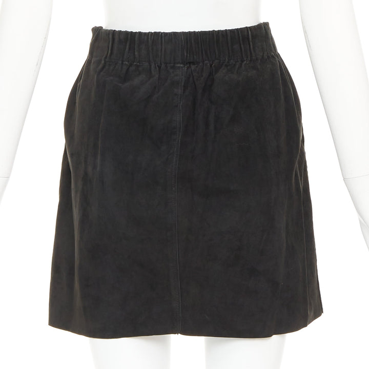 ACNE STUDIOS 2014 Mina black lamb suede leather zip front skirt FR34 XS