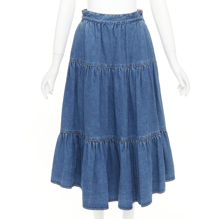 CELINE W_JS_013 S060 5021 07UW Midi Prairie lightweight denim midi skirt 26"