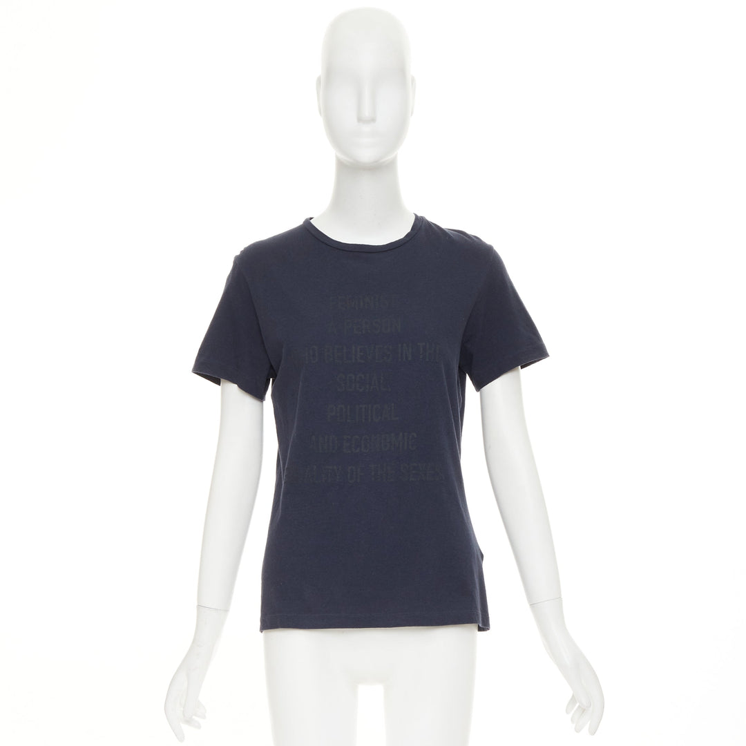 DIOR 2017 Feminist Definition navy cotton linen washed effect tshirt S