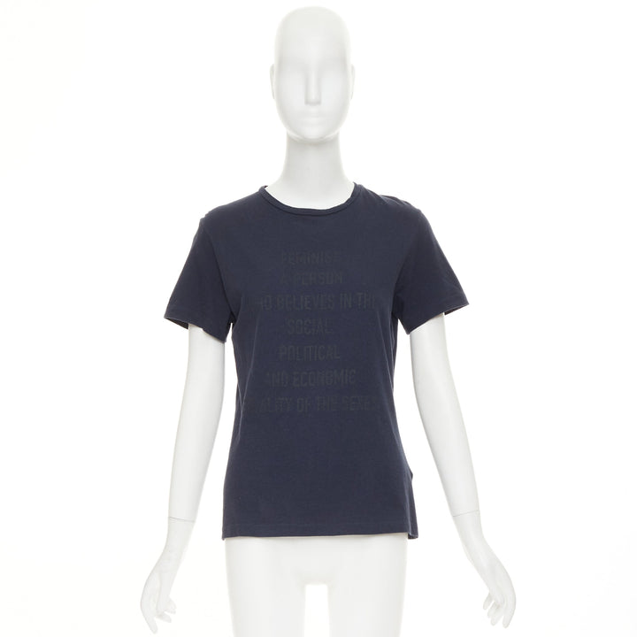 DIOR 2017 Feminist Definition navy cotton linen washed effect tshirt S