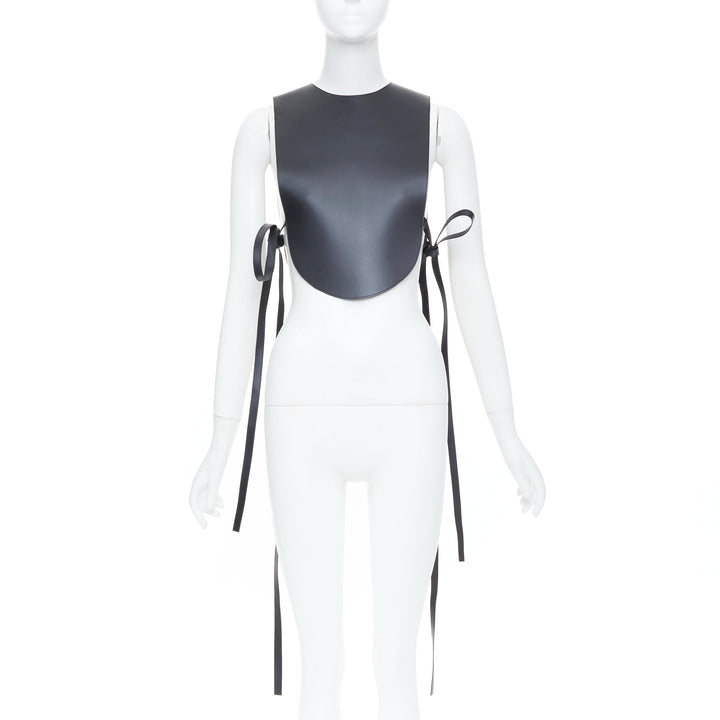 LOEWE 2020 Runway black calfskin leather side tie tabard plastron vest