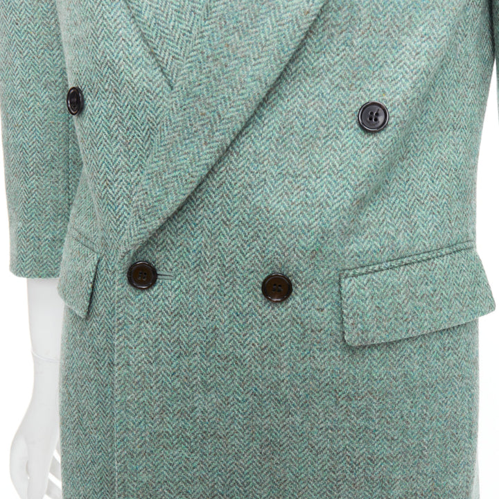 SAINT LAURENT 2022 Runway green tweed shoulder power blazer minidress FR34 XS