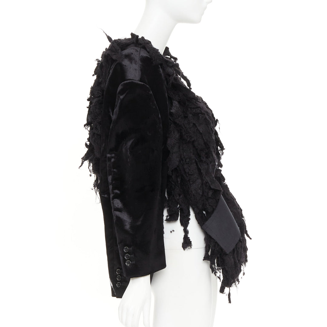 rare COMME DES GARCONS 2019 Runway black shredded silk fringe multi sleeves top