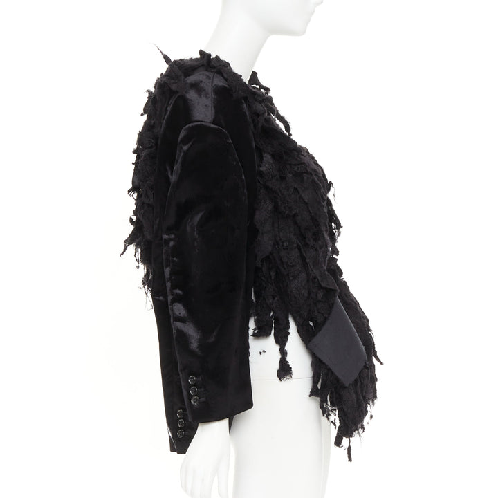 rare COMME DES GARCONS 2019 Runway black shredded silk fringe multi sleeves top