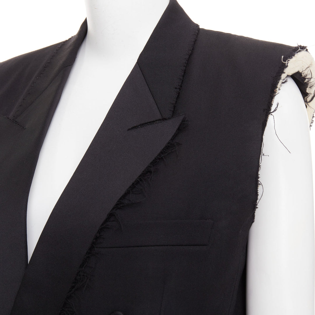 SAINT LAURENT 2016 Surf Sound black cut sleeves raw edged exposed pads vest FR36