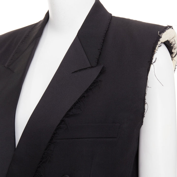 SAINT LAURENT 2016 Surf Sound black cut sleeves raw edged exposed pads vest FR36