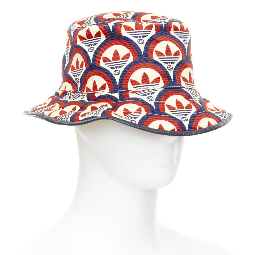 GUCCI ADIDAS 2022 logo print leather trim bucket hat