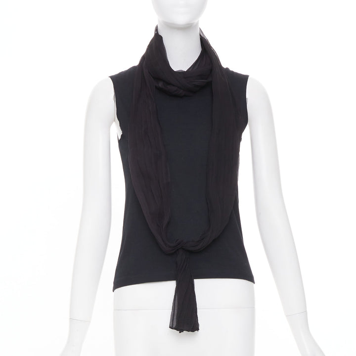 CHRISTIAN DIOR John Galliano black sheer silk chiffon wrap sash tank top FR38 M