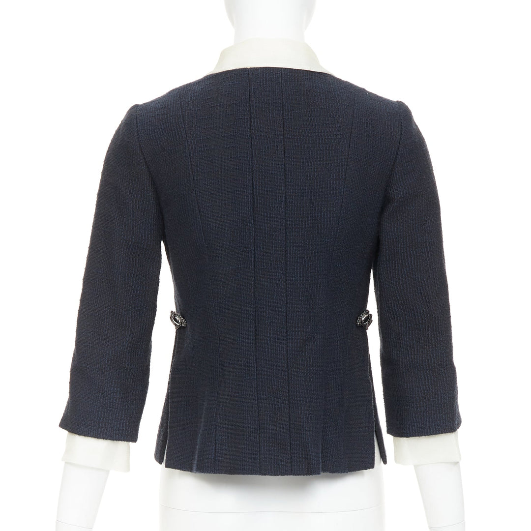 CHANEL 2010 Karl Lagerfeld Runway black cream silk trim collar crop coat FR36 S
