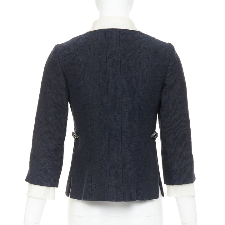CHANEL 2010 Karl Lagerfeld Runway black cream silk trim collar crop coat FR36 S