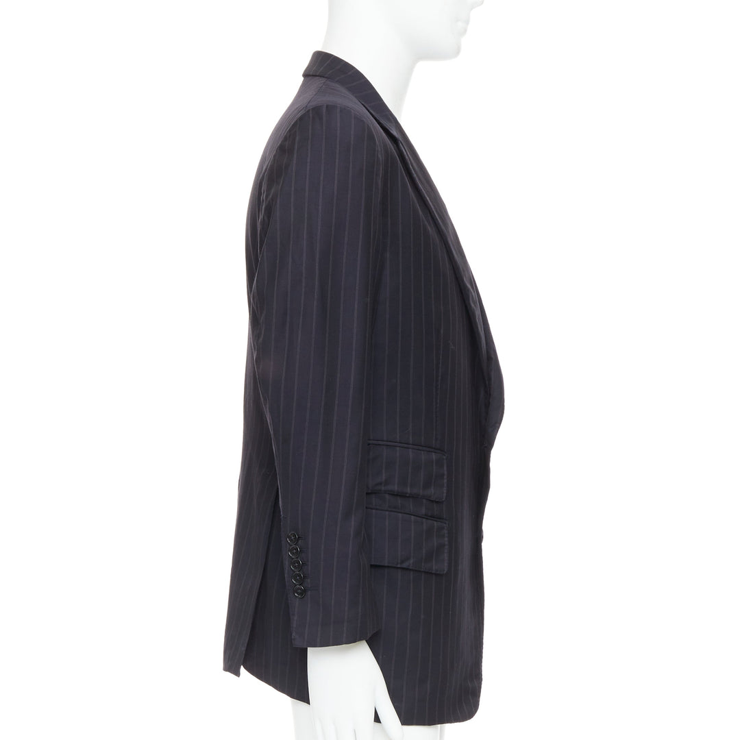 TOM FORD Windsor black wool silk pinstripe flap pocket blazer IT50 L