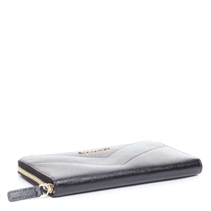 VERSACE black saffiano leather gold logo V stitch continental long wallet